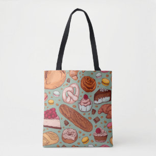 Farbhandgezeichnete Bäckerei im Stil einer Skizze Tasche