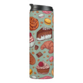 Farbhandgezeichnete Bäckerei im Stil einer Skizze. Thermosbecher (Nach rechts gedreht)