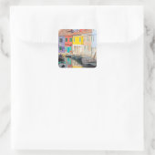 Farbhäuser auf der Insel Venedig Burano Italien Quadratischer Aufkleber (Tasche)