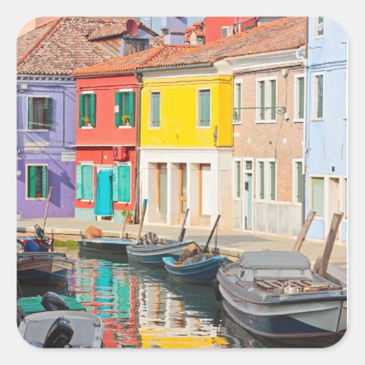 Farbhäuser auf der Insel Venedig Burano Italien Quadratischer Aufkleber (Vorderseite)