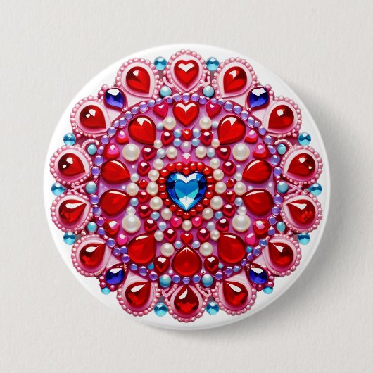 Farbherz-Juwelen-Mandala-Design Button (Vorderseite)