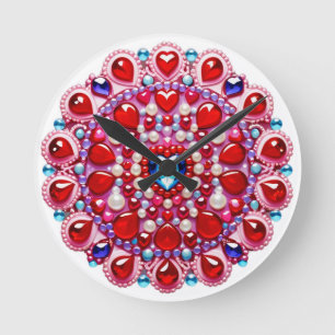 Farbherz-Juwelen-Mandala-Design Runde Wanduhr