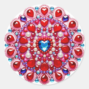Farbherz-Juwelen-Mandala-Design Runder Aufkleber