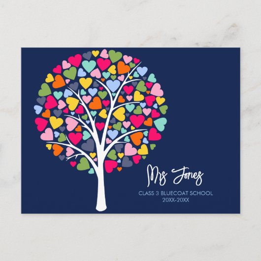 Farbherzbaum-Design für Lehrer Postkarte (Vorderseite)