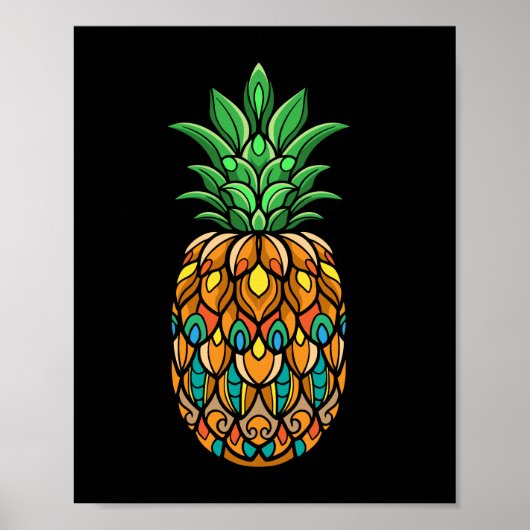farbig-Ananas-Frucht-Mandala-kunst-abgeschieden Poster (Vorne)