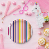 Farbig gestreifte Papierplatten vertikal Pappteller (Party)