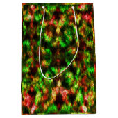 Farbig grün, gelb bis rot mit Federn-Effekt. Mittlere Geschenktüte (Vorderseite)