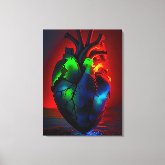 Farbig leuchtendes Herz über Wasser Leinwanddruck (Vorderseite)