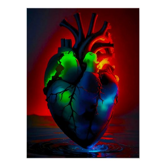 Farbig leuchtendes Herz über Wasser Poster (Vorderseite)