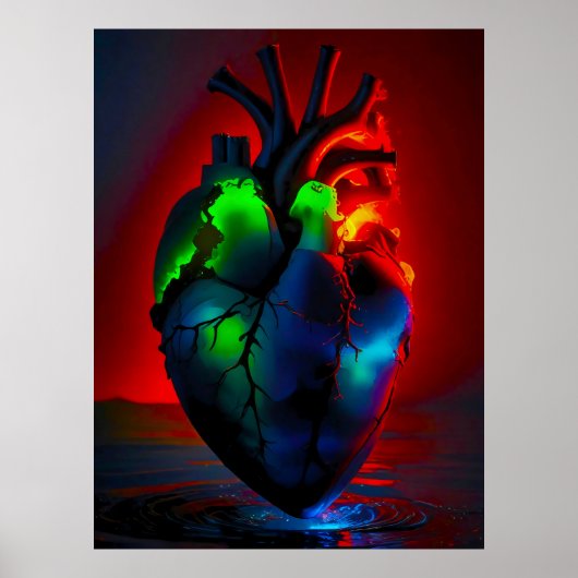 Farbig leuchtendes Herz über Wasser Poster (Vorne)