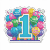 Farbige 1. Geburtstagsfeier mit Ballons Aufkleber (Vorderseite)
