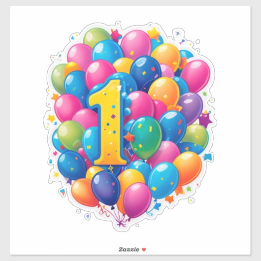 Farbige 1. Geburtstagsfeier mit Ballons Aufkleber (Blatt)