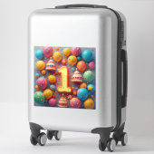 Farbige 1. Geburtstagsfeier mit Ballons Aufkleber (Koffer)