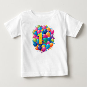 Farbige 1. Geburtstagsfeier mit Ballons Baby T-shirt