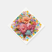 Farbige 3D-Blume Rosa und Orange Serviette (Ecke)