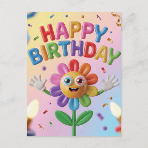 Farbige 3D-Happy-Birthday-Grüße mit Blumen Feiertagspostkarte