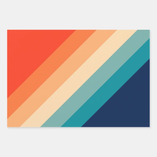 Farbige 70er 80er Retro Streifen Geschenkpapier Set (Vorderseite)