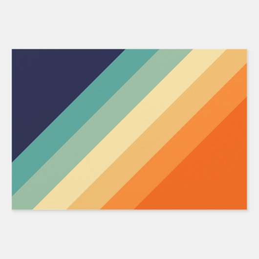 Farbige 70er 80er Retro Streifen Geschenkpapier Set (Vorderseite)