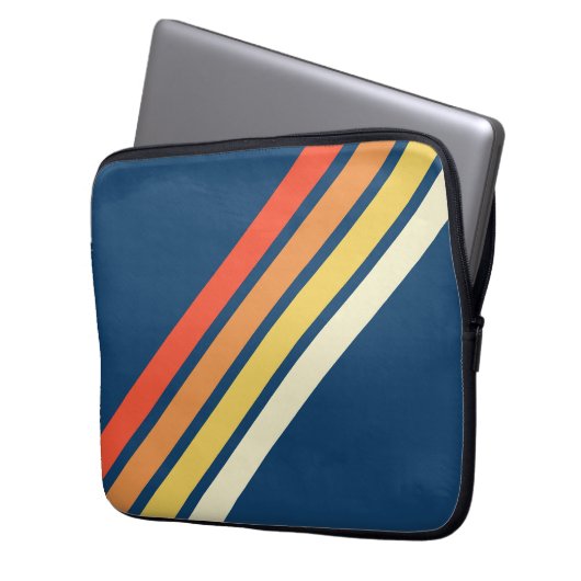 Farbige 70er 80er Retro Streifen Laptopschutzhülle (Vorderseite Links)