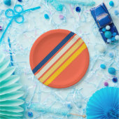 Farbige 70er 80er Retro Streifen Pappteller (Party)