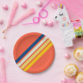 Farbige 70er 80er Retro Streifen Pappteller (Party)