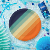 Farbige 70er 80er Retro Streifen Pappteller (Party)