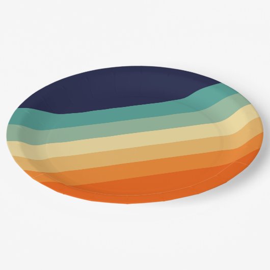 Farbige 70er 80er Retro Streifen Pappteller (Schrägansicht)