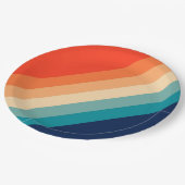 Farbige 70er 80er Retro Streifen Pappteller (Schrägansicht)