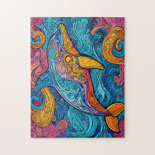 Farbige Abbildung eines Delfins. Puzzle (Vertikal)