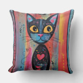 Farbige Abstrakt-gelbe Mit Augen Katze Kissen (Vorderseite)