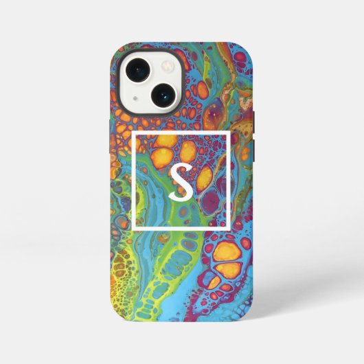 Farbige Abstrakte Acrylpour Monogramm iPhone Hülle (Rückseite)