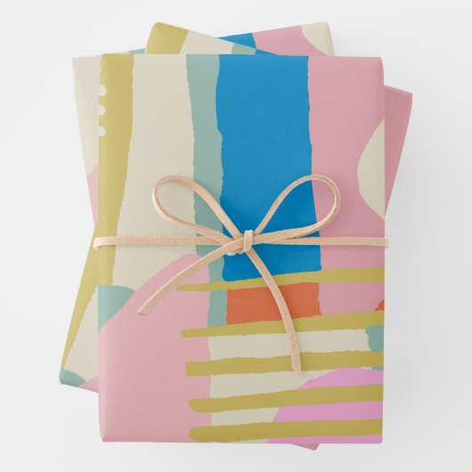 Farbige Abstrakte Bio Formen Lines Boho Style Geschenkpapier Set (Beispiel)