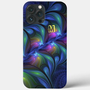 Farbige Abstrakte blaurosa grüne Fraktal Monogram Case-Mate iPhone Hülle
