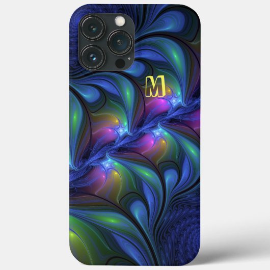 Farbige Abstrakte blaurosa grüne Fraktal Monogram Case-Mate iPhone Hülle (Rückseite)