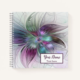 Farbige abstrakte Blume Florale Fraktal-Kunst Name Notizblock