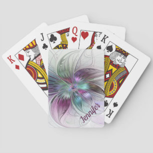Farbige abstrakte Blume Florale Fraktal-Kunst Name Spielkarten