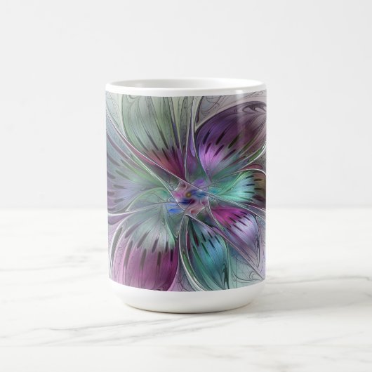 Farbige abstrakte Blume moderne Floral-Fraktal-Kun Kaffeetasse (Mittel)