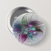 Farbige abstrakte Blume moderne florale Fractal-Ku Button (Vorne & Hinten)