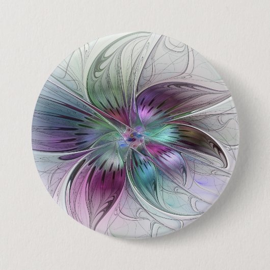 Farbige abstrakte Blume moderne florale Fractal-Ku Button (Vorderseite)