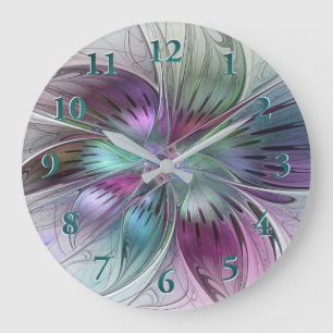 Farbige abstrakte Blume moderne florale Fractal-Ku Große Wanduhr
