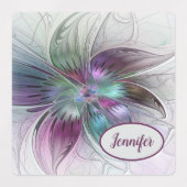 Farbige Abstrakte Blume Modernes Fraktal Name Etiketten (Design 1)