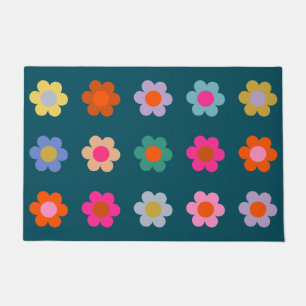 Farbige Abstrakte Blume Navy Blue Retro Floral Fußmatte