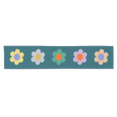 Farbige Abstrakte Blume Navy Blue Retro Floral Kurzer Tischläufer (Horizontal)