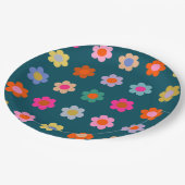 Farbige Abstrakte Blume Navy Blue Retro Floral Pappteller (Schrägansicht)