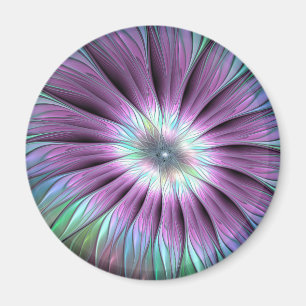Farbige Abstrakte Blume Rosa blaues grünes Fraktal Magnet