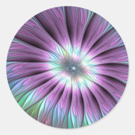 Farbige Abstrakte Blume Rosa blaues grünes Fraktal Runder Aufkleber