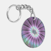 Farbige Abstrakte Blume Rosa blaues grünes Fraktal Schlüsselanhänger (Vorderseite links)