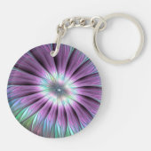 Farbige Abstrakte Blume Rosa blaues grünes Fraktal Schlüsselanhänger (Rückseite)