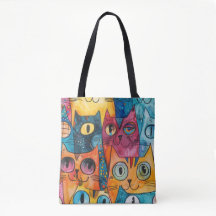 Farbige Abstrakte Cat Tote Tasche | Lebendige Kuns