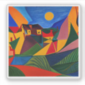 Farbige abstrakte Dorflandschaft Aufkleber (Vorderseite)